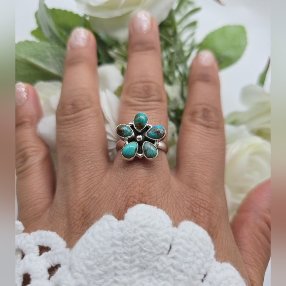 ❤️ AMERICAN FLOWER STERLING SILVER RING - Picture 2 of 7